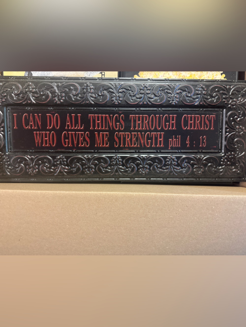 Inspirational Scripture Plaque - Black with Red Lettering
